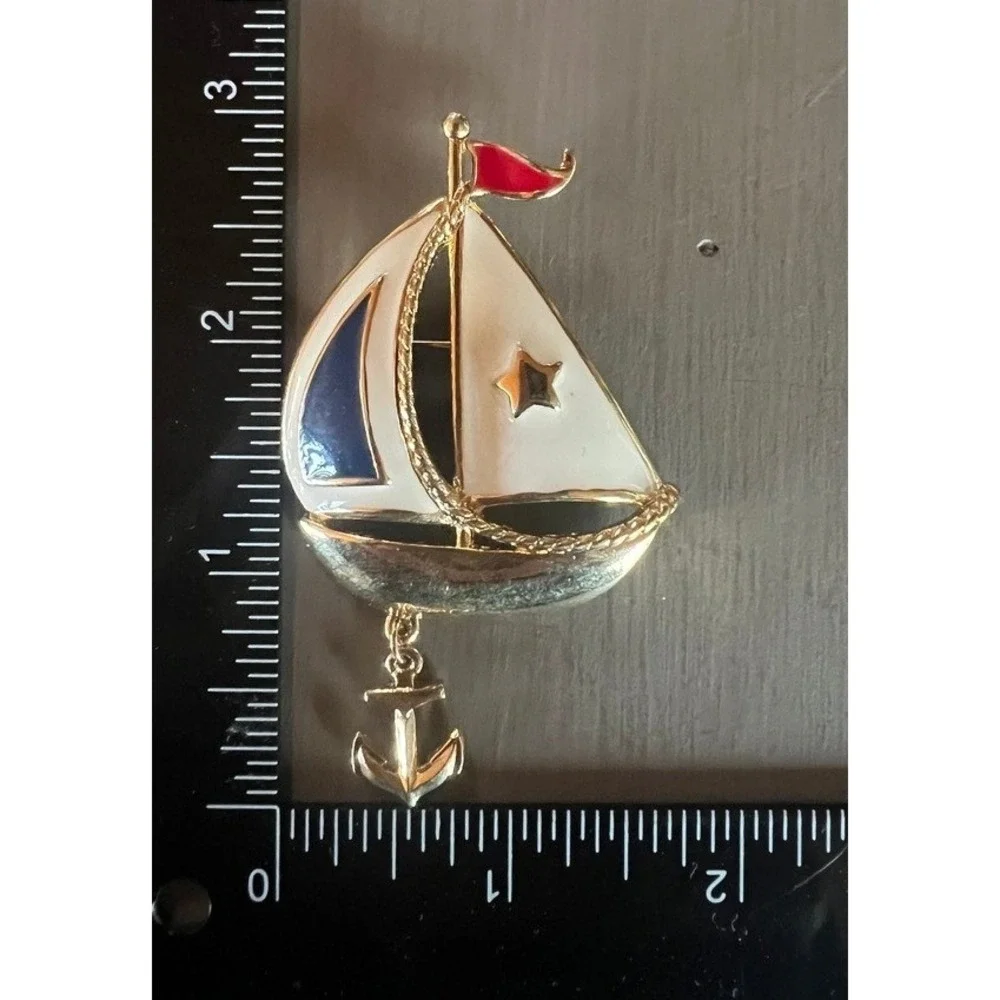Avon Sailboat Brooch Nautical Enamel Anchor Charm Coastal Grandma Vintage Resort